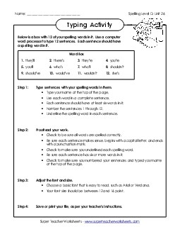 Typing Sentences (D-26) Spelling D Worksheet