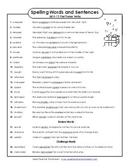 Spelling Test Sentences (E-17) Spelling E Worksheet