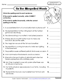 Correct or Incorrect? (F-27)  Spelling F Worksheet