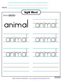 Trace the Word: Animal Sight Words Individual Worksheet