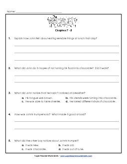 Questions for Chapters 7 & 8 Book Chocolate Touch Worksheet