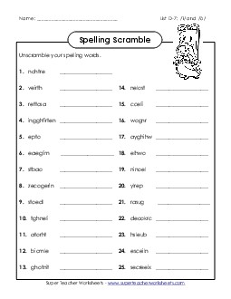 Word Unscramble (D-7) Spelling D Worksheet