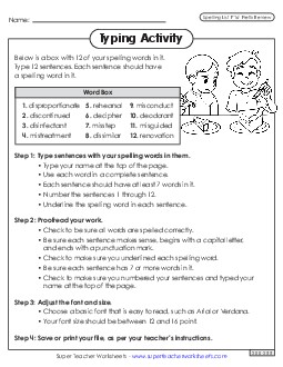 Typing Sentences (F-16) Spelling F Worksheet