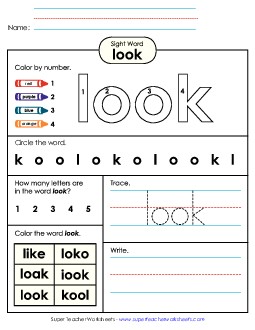 Worksheet 4: Look Sight Words Individual Worksheet