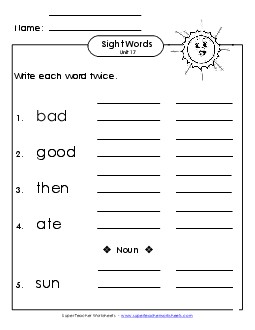 Write Twice (Unit 17) Sight Words Worksheet