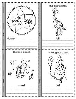 Mini-Book (-all) Free Word Families Worksheet