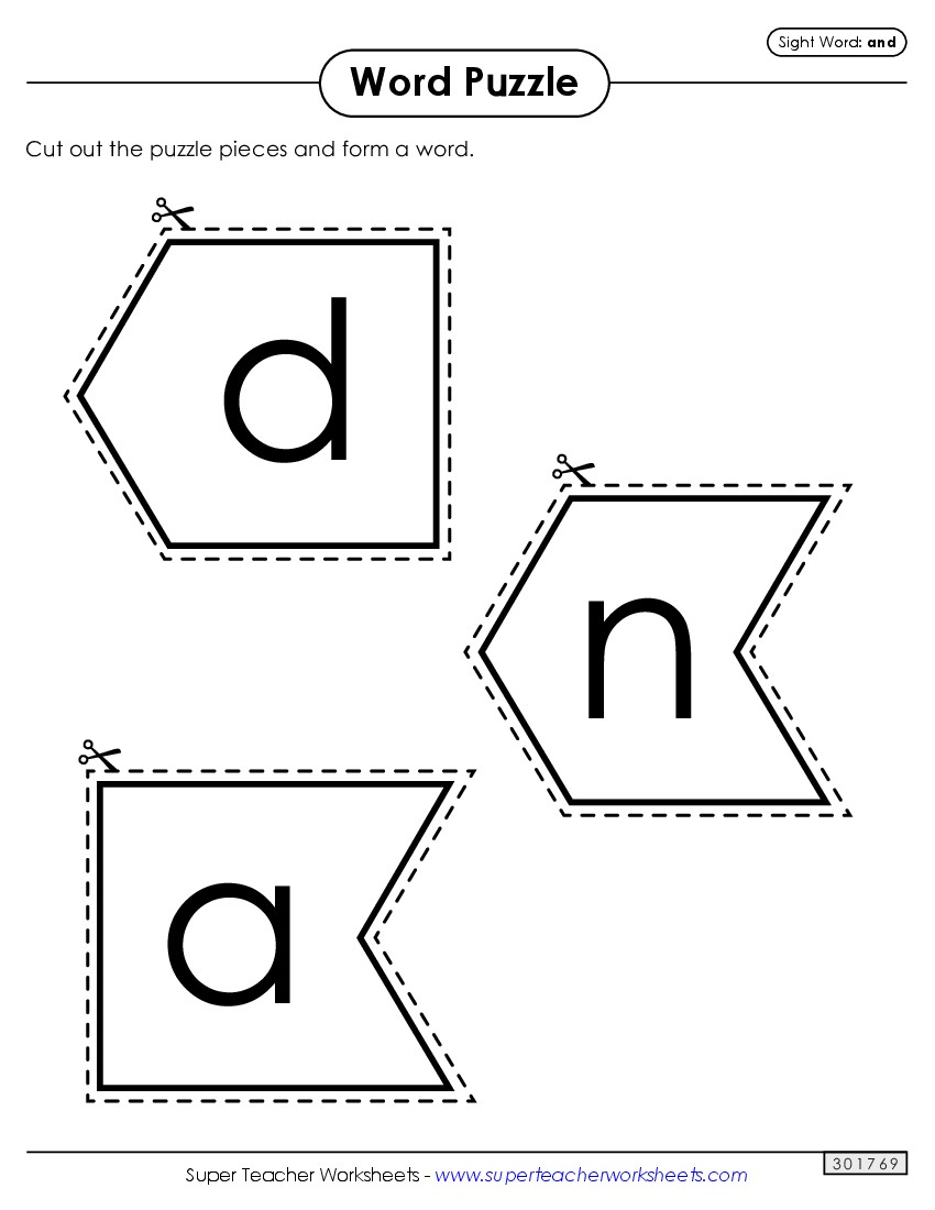 Word Puzzle: And Sight Words Individual Worksheet