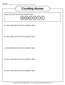 Fewest Coins 1 Counting Money Worksheet