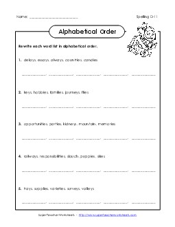 Alphabetical Order (D-11) Spelling D Worksheet