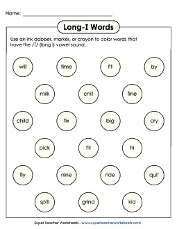 Dabber Activity (Long - I) Phonics Long Short I Worksheet