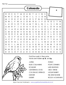 Word Search Puzzle States Individual Worksheet