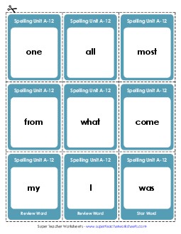 Flashcards (A-12) Spelling A Worksheet