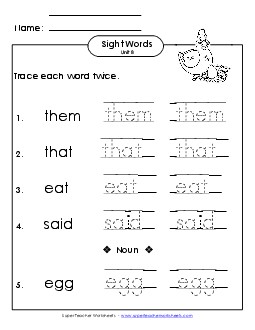 Trace Twice (Unit 8) Sight Words Worksheet