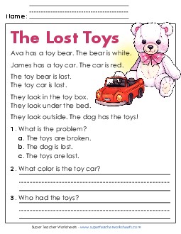 The Lost Toys Reading Comprehension Reading Comp Kindergarten Worksheet