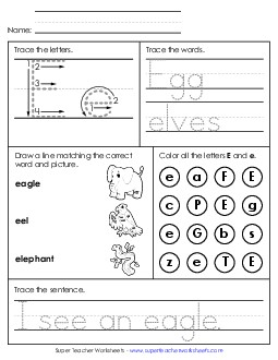 Letter E - Mixed Skills (Intermediate) Alphabet Worksheet