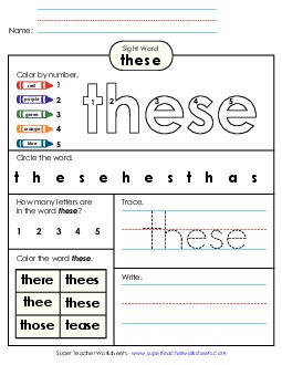 Worksheet 4: These Sight Words Individual Worksheet