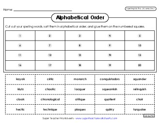 Alphabetical Order: Cut-Glue (F-6) Spelling F Worksheet