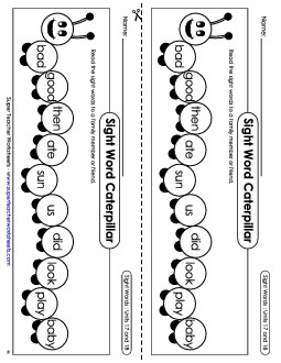 Sight Word Caterpillar: Units 17 and 18 Sight Words Worksheet