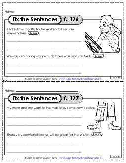 Fix the Sentences C-126 through C-130 Worksheet