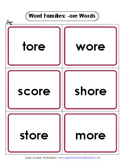 Flashcards (-ore) Word Families Worksheet