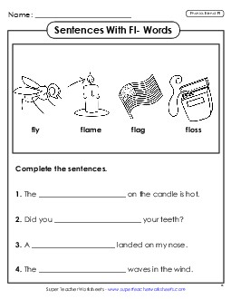 Sentences with FL Words Phonics Blends Worksheet