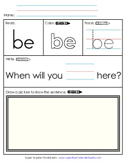 Worksheet 3: Be Sight Words Individual Worksheet