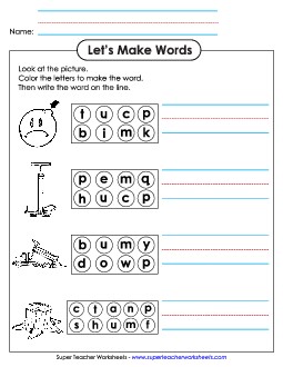 Color the Letters & Write (-ump) Word Families Worksheet