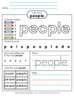 Worksheet 4: People Sight Words Individual Worksheet