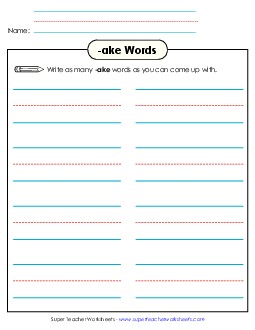 Brainstorm and Write (-ake) Word Families Worksheet