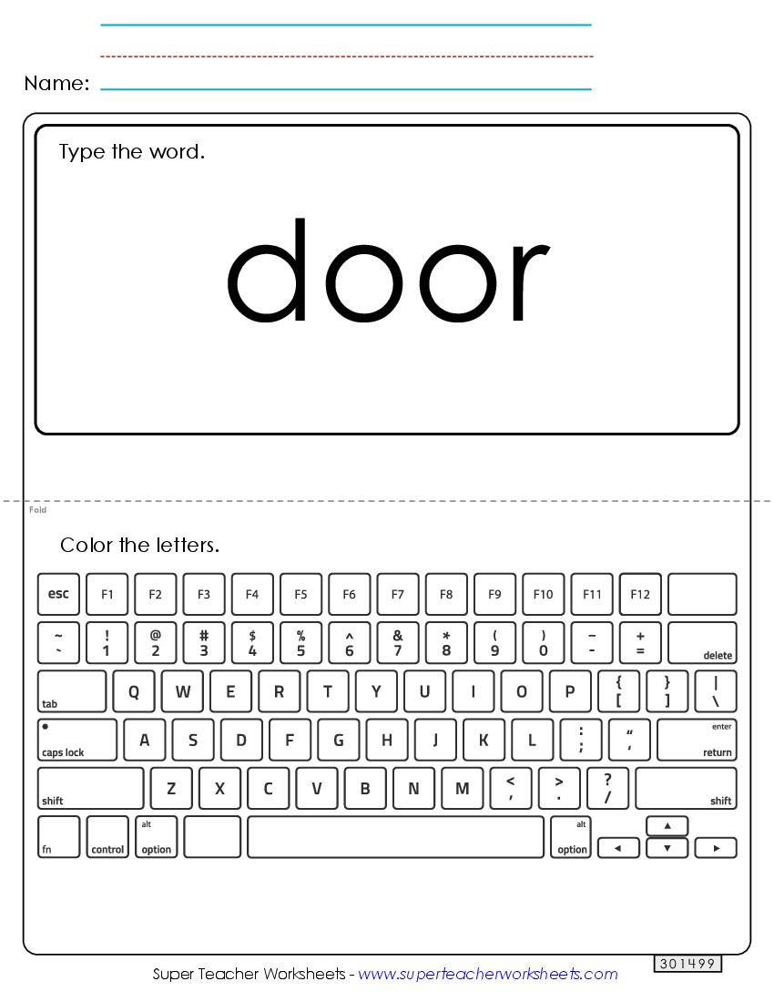 Type the Word: Door Sight Words Individual Worksheet