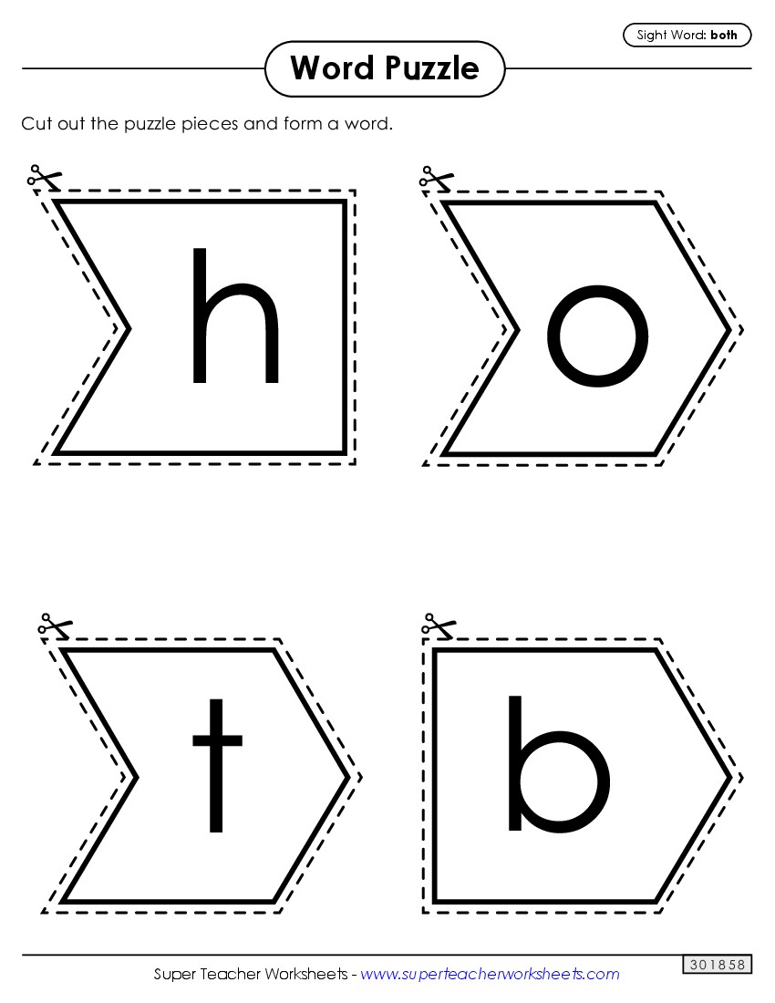 Word Puzzle: Both Sight Words Individual Worksheet