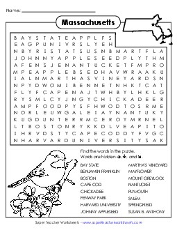 Word Search Puzzle States Individual Worksheet