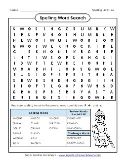 Word Search (C-24) Spelling C Worksheet