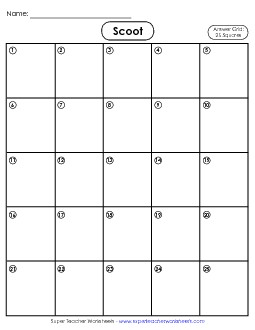 25-Square Answer Grid Scoot Worksheet