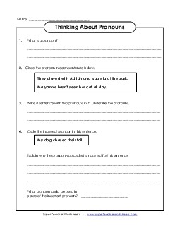 Thinking About Pronouns Worksheet