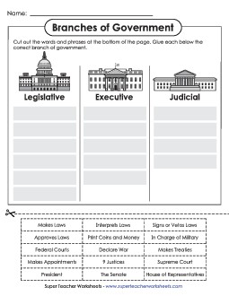 Cut-and-Glue (Advanced) Branches Of Government Worksheet