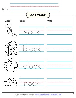 Trace and Write (-ock) Word Families Worksheet