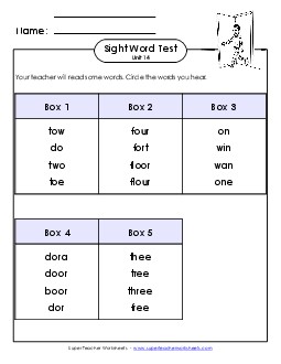 Whole Class Test (Unit 14) Sight Words Worksheet