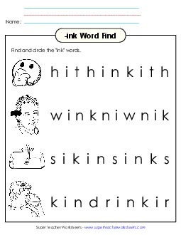 Circle the Words (-ink) Word Families Worksheet