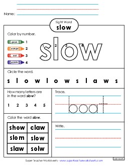 Worksheet 4: Slow Sight Words Individual Worksheet