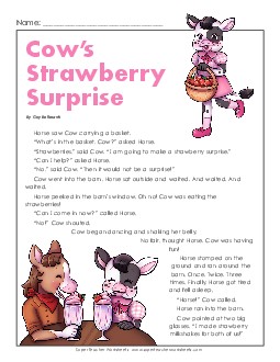 Cow\'s Strawberry Surprise 2nd Grade Reading Comprehension Worksheet