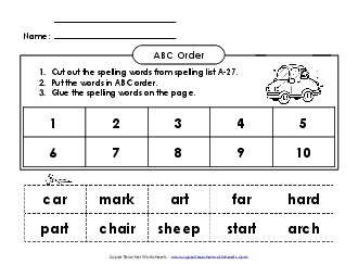 ABC Order: Cut and Glue (A-27) Spelling A Worksheet