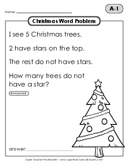 Christmas Word Problems: Grade 1 Daily Word Problems Worksheet