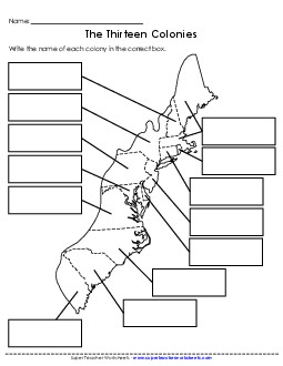 13 Colonies Blank Map 5th Grade Social Studies Worksheet