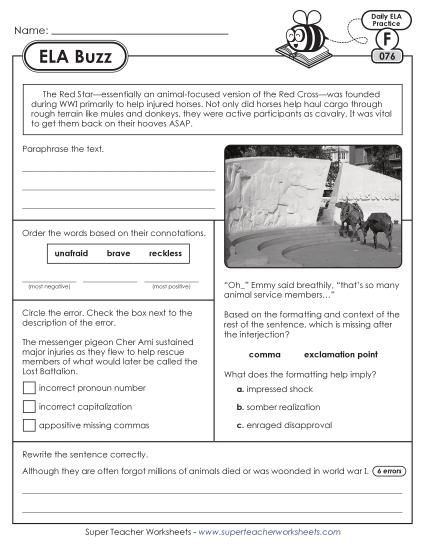 New 6th Grade ELA Buzz: Week 16<br>Worksheets 76 through 80 Worksheet New 6th Grade ELA Buzz: Week 16<br>Worksheets 76 through 80 Worksheet