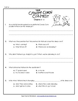 Questions for Chapters 5 - 6 Book Candy Corn Contest Worksheet