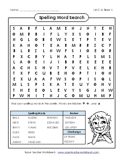 Word Search (C-6) Spelling C Worksheet