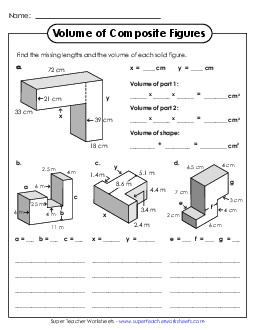 Volume of Composite Figures (Advanced) Free Worksheet