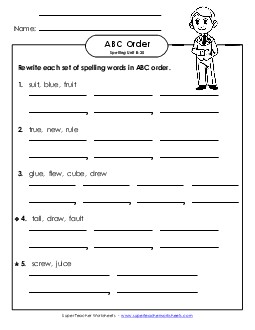 ABC Order - Word Sets (B-25) Spelling B Worksheet