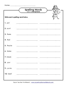 Write Twice (C-13) Spelling C Worksheet